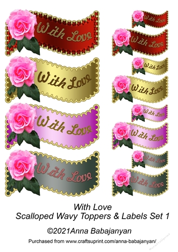 With Love Scalloped Wavy Toppers & Labels Set 1
