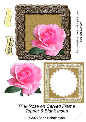 Pink Rose on Carved Frame Topper & Blank Insert
