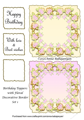 Birthday Toppers with Floral Decorative Border Set 1