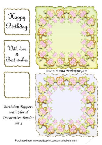 Birthday Toppers with Floral Decorative Border Set 3
