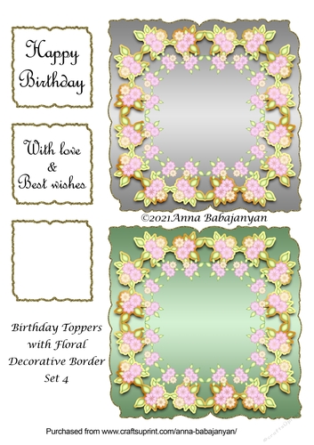 Birthday Toppers with Floral Decorative Border Set 4