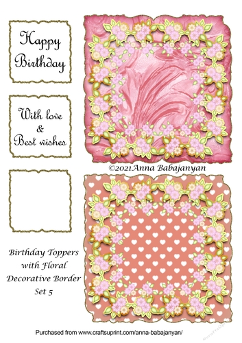 Birthday Toppers with Floral Decorative Border Set 5