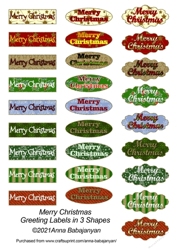 Merry Christmas Greeting Labels in 3 Shapes