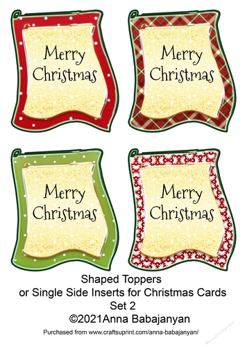 Shaped Toppers or Single Side Inserts for Christmas Cards Set 2