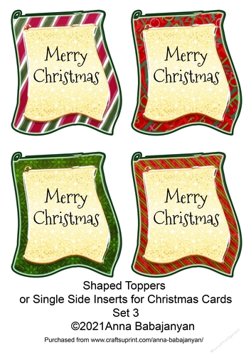 Shaped Toppers or Single Side Inserts for Christmas Cards Set 3