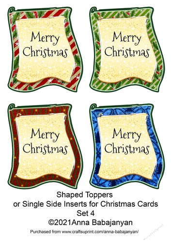 Shaped Toppers or Single Side Inserts for Christmas Cards Set 4