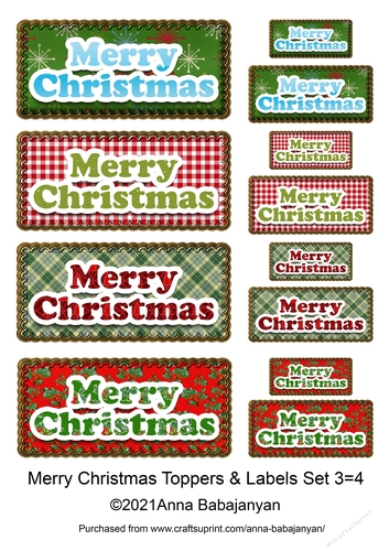 Merry Christmas Toppers & Labels Set 4
