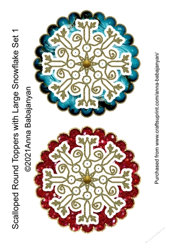 Scalloped Round Toppers with Large Snowflake Set 1