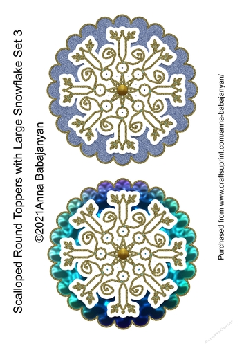 Scalloped Round Toppers with Large Snowflake Set 3