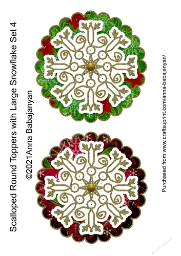 Scalloped Round Toppers with Large Snowflake Set 4