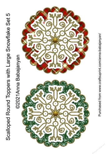 Scalloped Round Toppers with Large Snowflake Set 5