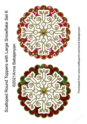 Scalloped Round Toppers with Large Snowflake Set 6
