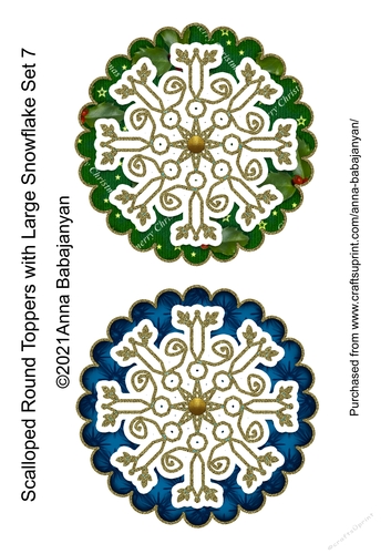 Scalloped Round Toppers with Large Snowflake Set 7