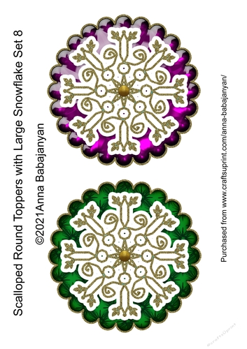 Scalloped Round Toppers with Large Snowflake Set 8
