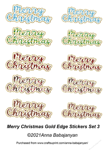 Merry Christmas Gold Edge Stickers Set 3