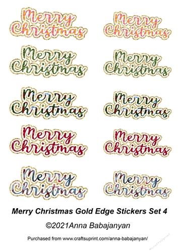 Merry Christmas Gold Edge Stickers Set 4