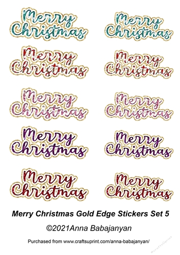 Merry Christmas Gold Edge Stickers Set 5