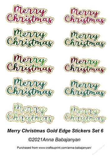 Merry Christmas Gold Edge Stickers Set 6