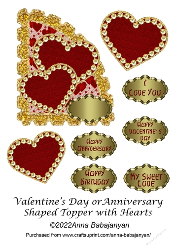 Valentines Day or Anniversary Shaped Topper with Hearts