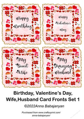 Birthday Valentines Day Wife Husband Card Fronts Set 1