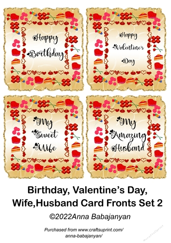 Birthday Valentines Day Wife Husband Card Fronts Set 2