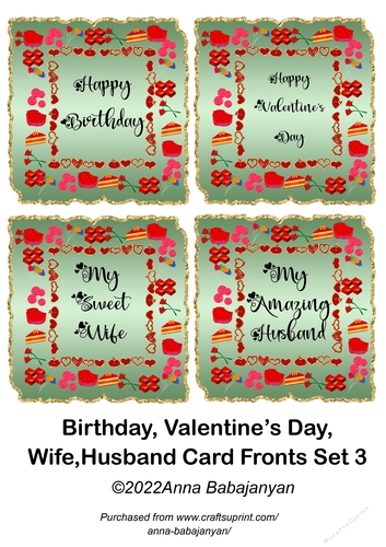 Birthday Valentines Day Wife Husband Card Fronts Set 3