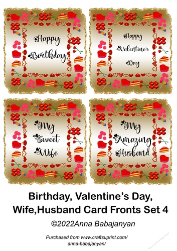 Birthday Valentines Day Wife Husband Card Fronts Set 4