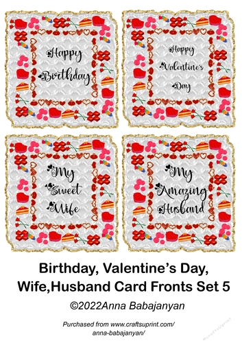 Birthday Valentines Day Wife Husband Card Fronts Set 5