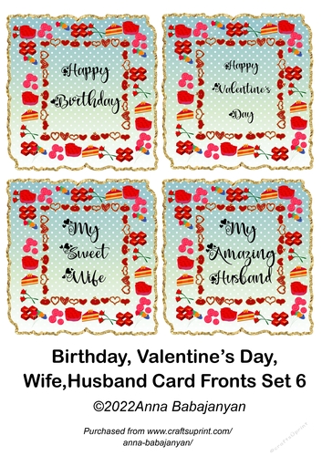 Birthday Valentines Day Wife Husband Card Fronts Set 6