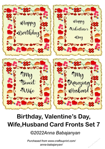 Birthday Valentines Day Wife Husband Card Fronts Set 7