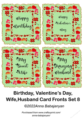 Birthday Valentines Day Wife Husband Card Fronts Set 8