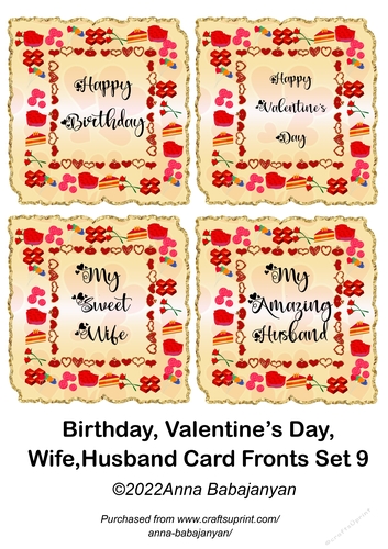 Birthday Valentines Day Wife Husband Card Fronts Set 9