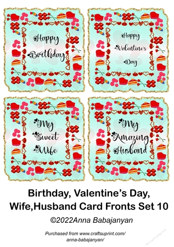 Birthday Valentines Day Wife Husband Card Fronts Set 10
