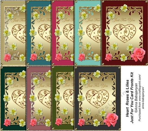Heart Roses & Lilies Just For You Card Fronts Kit