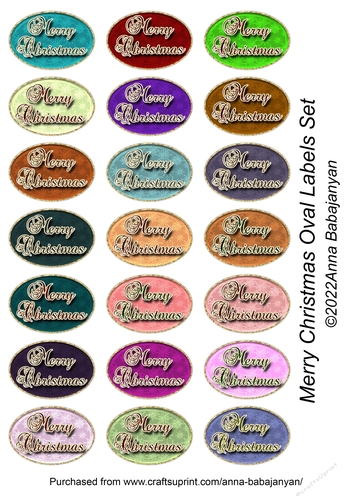 Merry Christmas Oval Labels Set