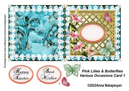 Pink Lilies & Butterflies Various Occasions Card 1