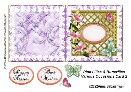 Pink Lilies & Butterflies Various Occasions Card 2