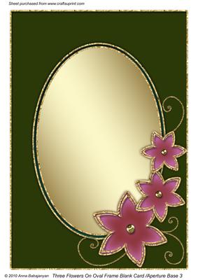 Three Flowers on Oval Frame Blank Card Aperture Base 3