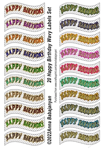 20 Happy Birthday Wavy Labels Set