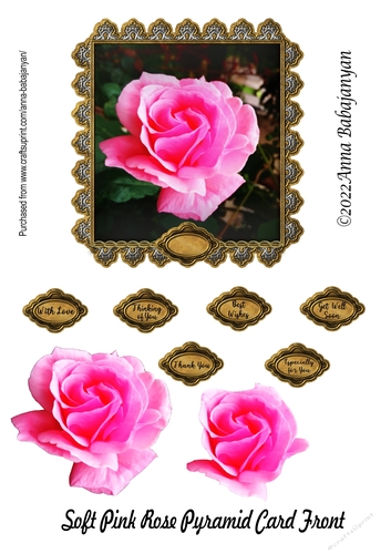 Soft Pink Rose Pyramid Card Front