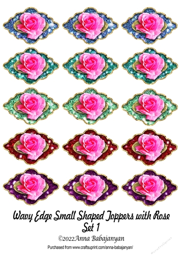 Wavy Edge Small Shaped Toppers with Rose Set 1