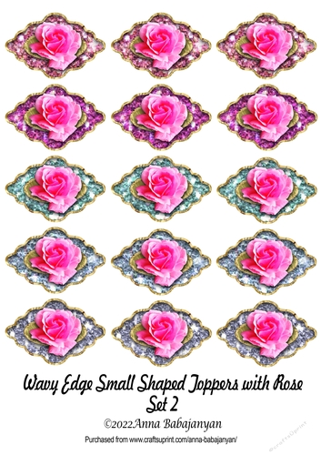 Wavy Edge Small Shaped Toppers with Rose Set 2