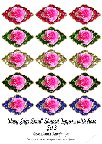 Wavy Edge Small Shaped Toppers with Rose Set 3