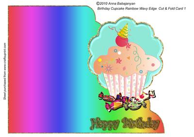 Birthday Cupcake Rainbow Wavy Edge Cut & Fold Card 1