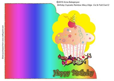 Birthday Cupcake Rainbow Wavy Edge Cut & Fold Card 2