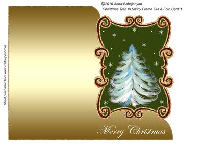 Christmas Tree in Swirly Frame Cut & Fold Card 1