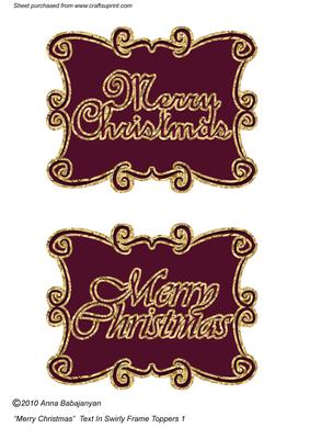 Merry Christmas Text in Swirly Frame Toppers 1