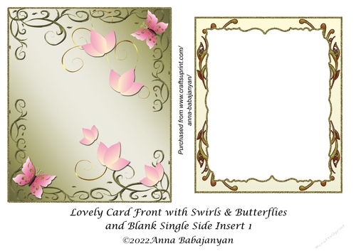 Lovely Card Front with Swirls & Butterflies and Blank Single Side Insert 1