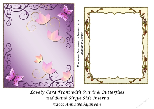 Lovely Card Front with Swirls & Butterflies and Blank Single Side Insert 2