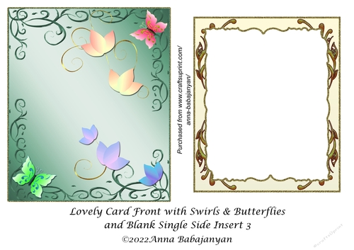 Lovely Card Front with Swirls & Butterflies and Blank Single Side Insert 3
